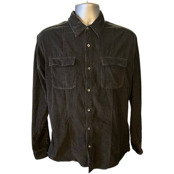 Joe Joseph Abound Modern Fit Black Corduroy Button Down Shirt Size L - Picture 1 of 9